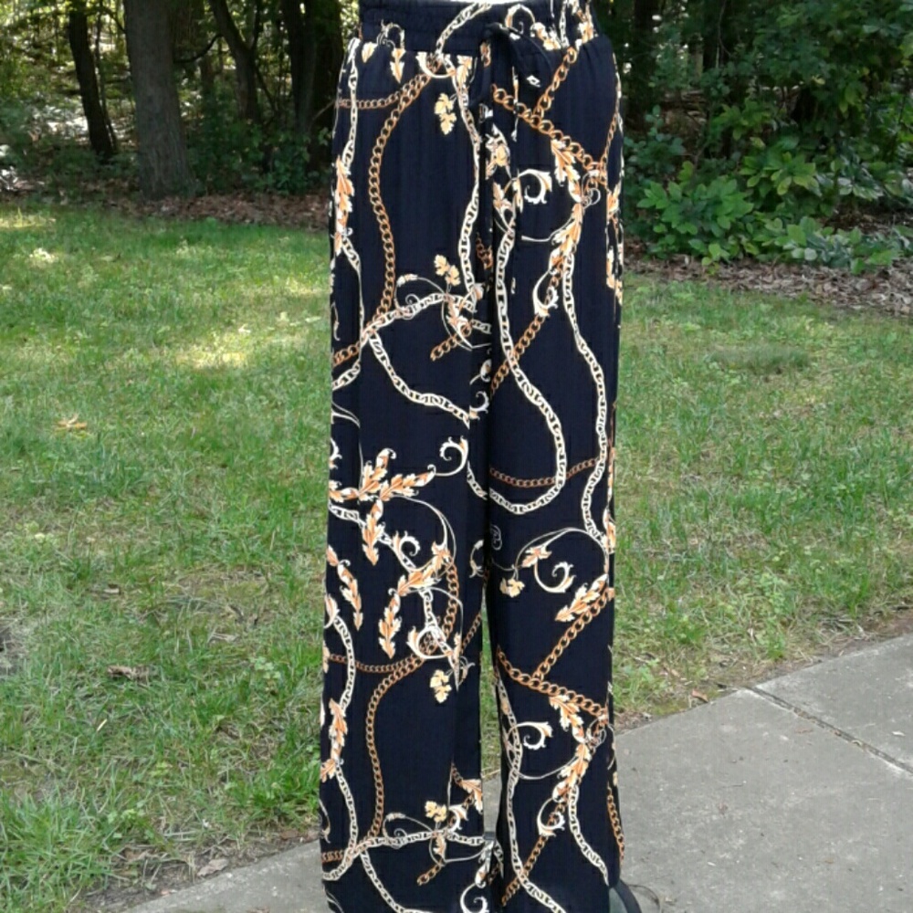 Mlle Gabrielle Black/Gold Chain-Link Print Pants
